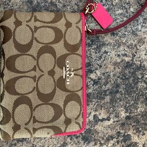 Coach Brown & Pink Logo Wristlet